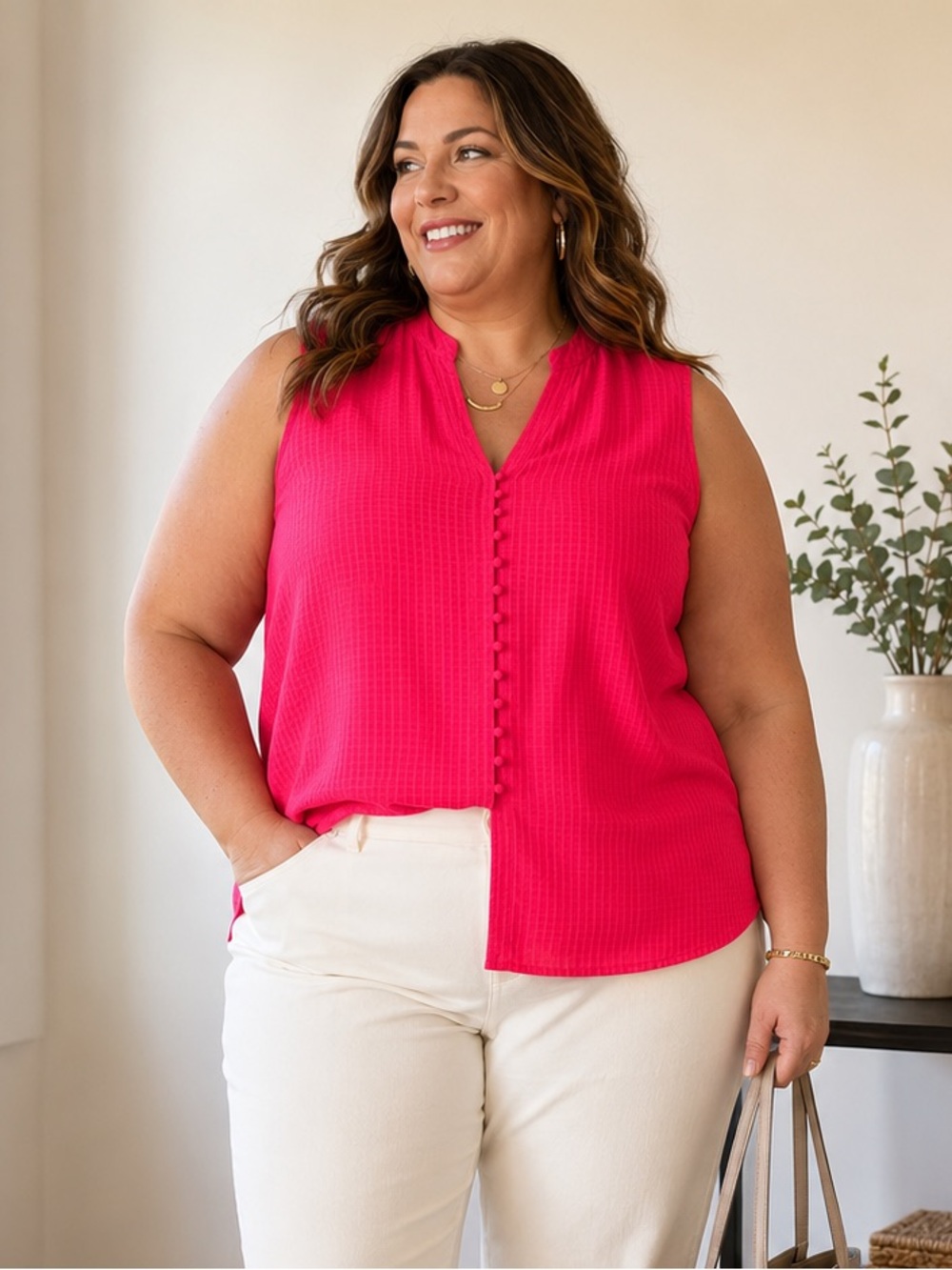Calvin Klein Hot Pink Textured Sleeveless Top